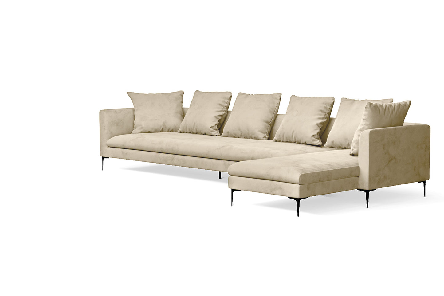 Aprilia 4 Seater Right Hand Facing Chaise Lounge Corner Sofa Cream Velvet