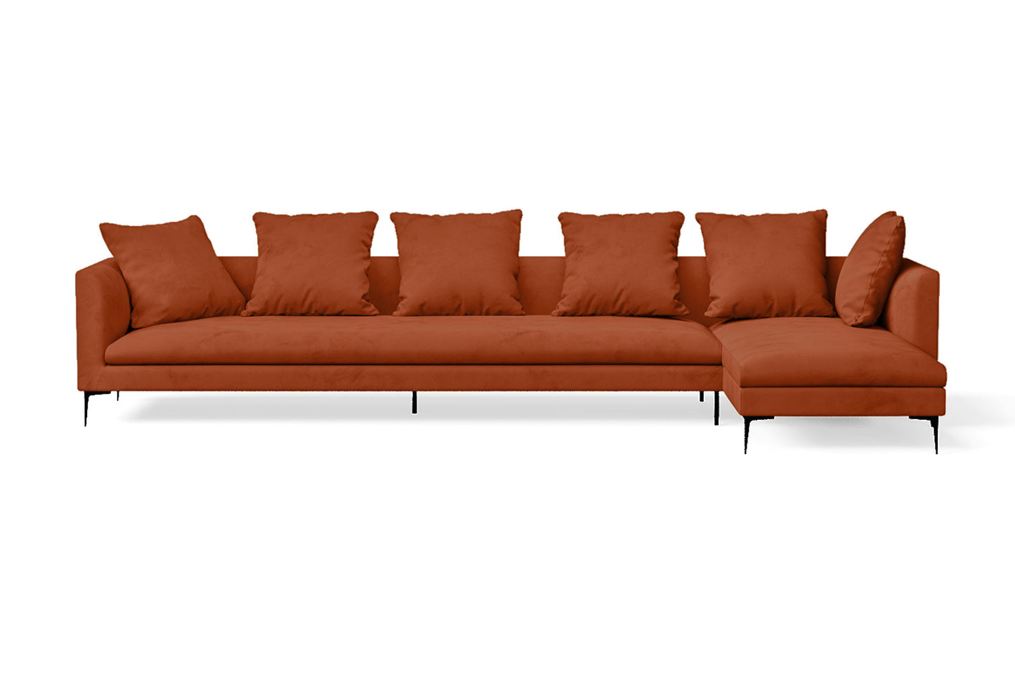 Aprilia 4 Seater Right Hand Facing Chaise Lounge Corner Sofa Orange Velvet