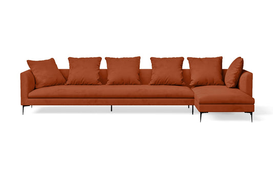 Aprilia 4 Seater Right Hand Facing Chaise Lounge Corner Sofa Orange Velvet