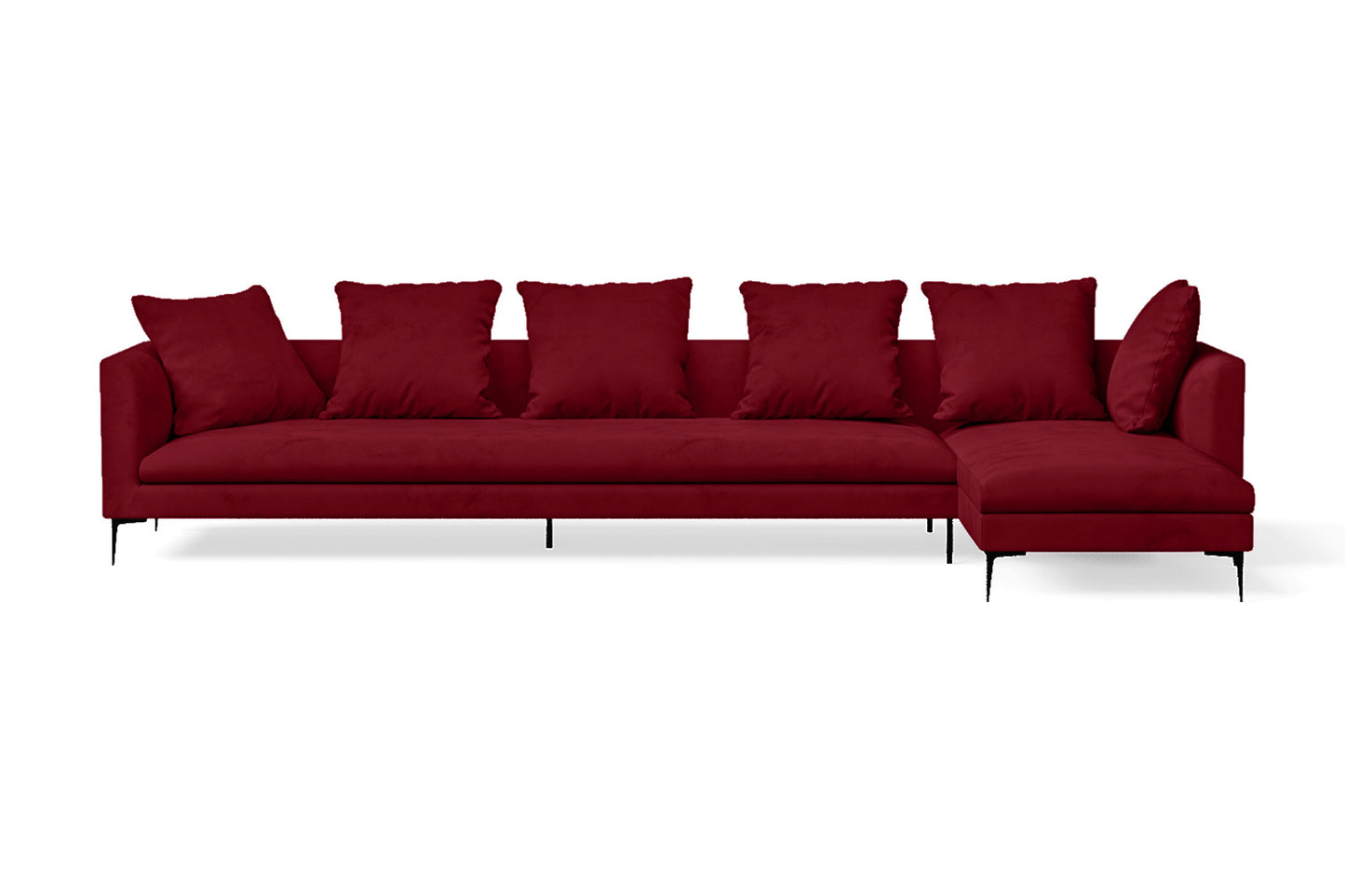 Aprilia 4 Seater Right Hand Facing Chaise Lounge Corner Sofa Red Velvet