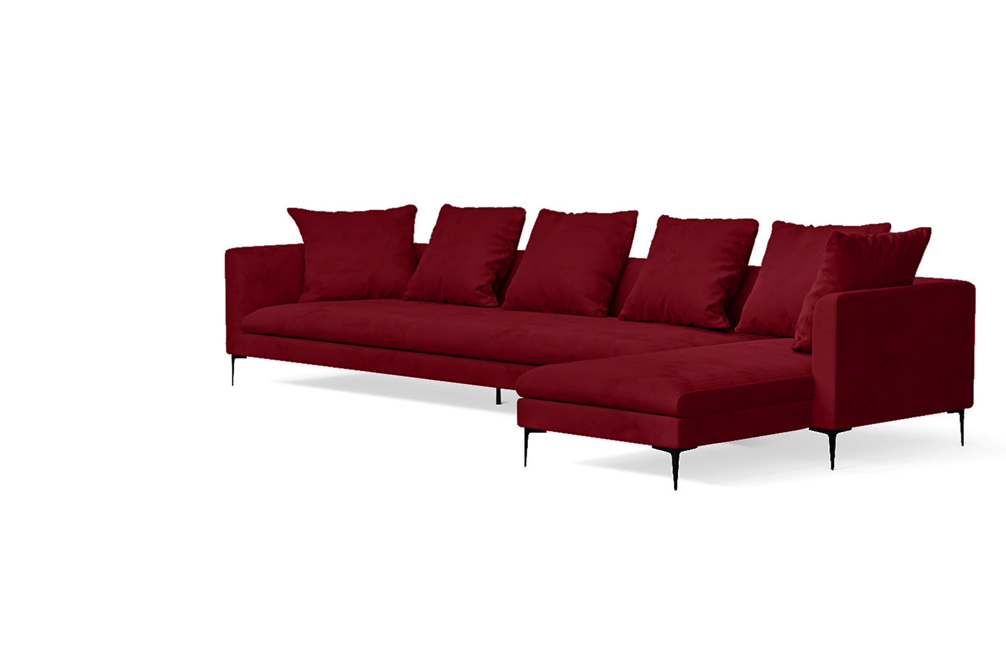 Aprilia 4 Seater Right Hand Facing Chaise Lounge Corner Sofa Red Velvet