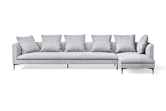 Aprilia 4 Seater Right Hand Facing Chaise Lounge Corner Sofa Silver Velvet