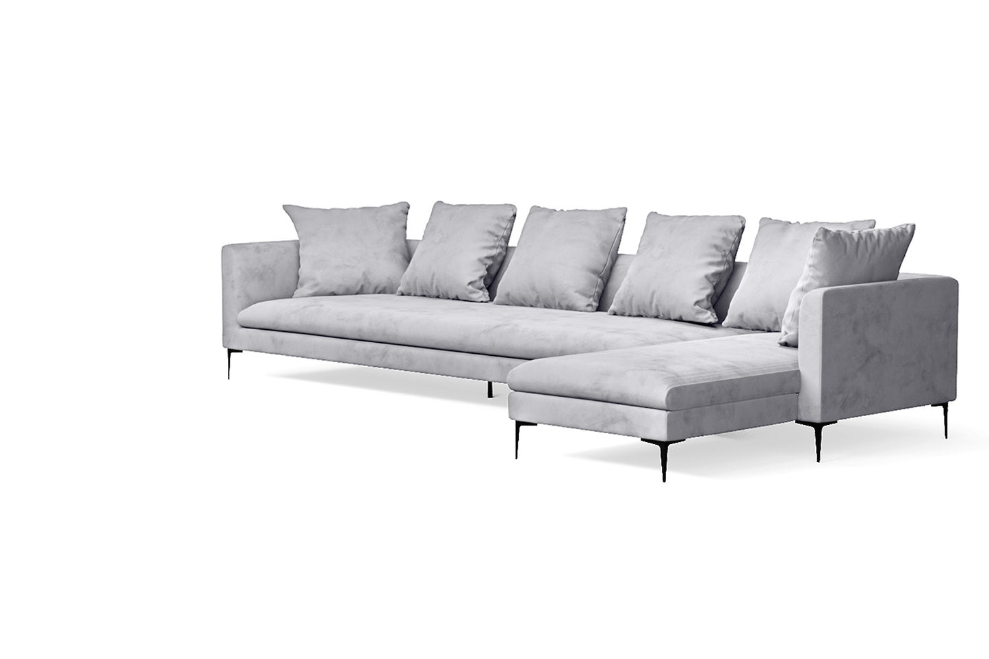 Aprilia 4 Seater Right Hand Facing Chaise Lounge Corner Sofa Silver Velvet