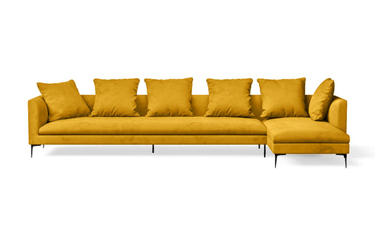 Aprilia 4 Seater Right Hand Facing Chaise Lounge Corner Sofa Yellow Velvet