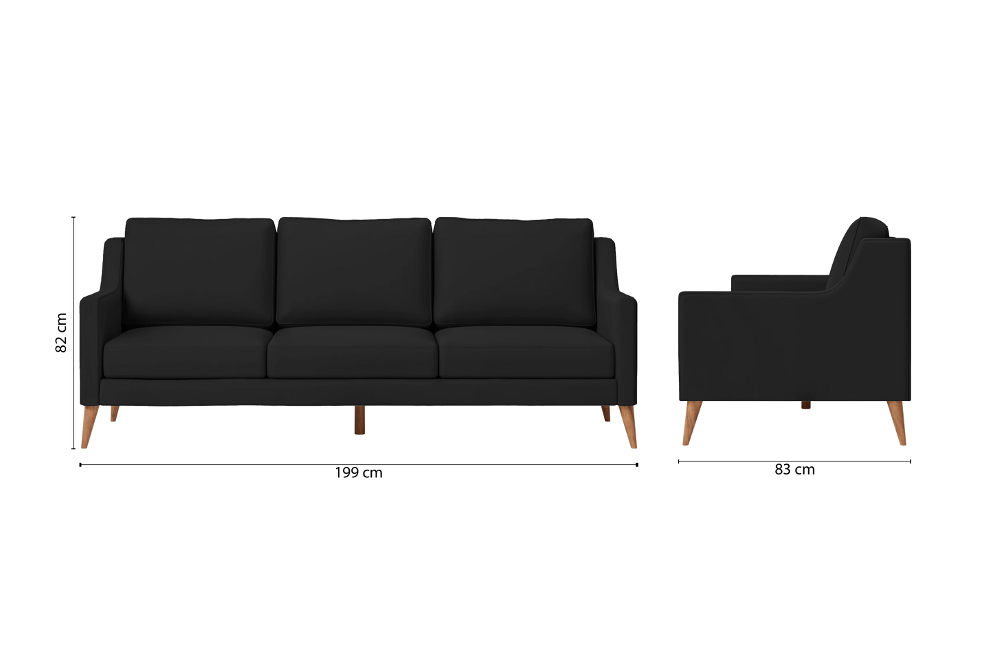 Aquila 3 Seater Sofa Black Leather