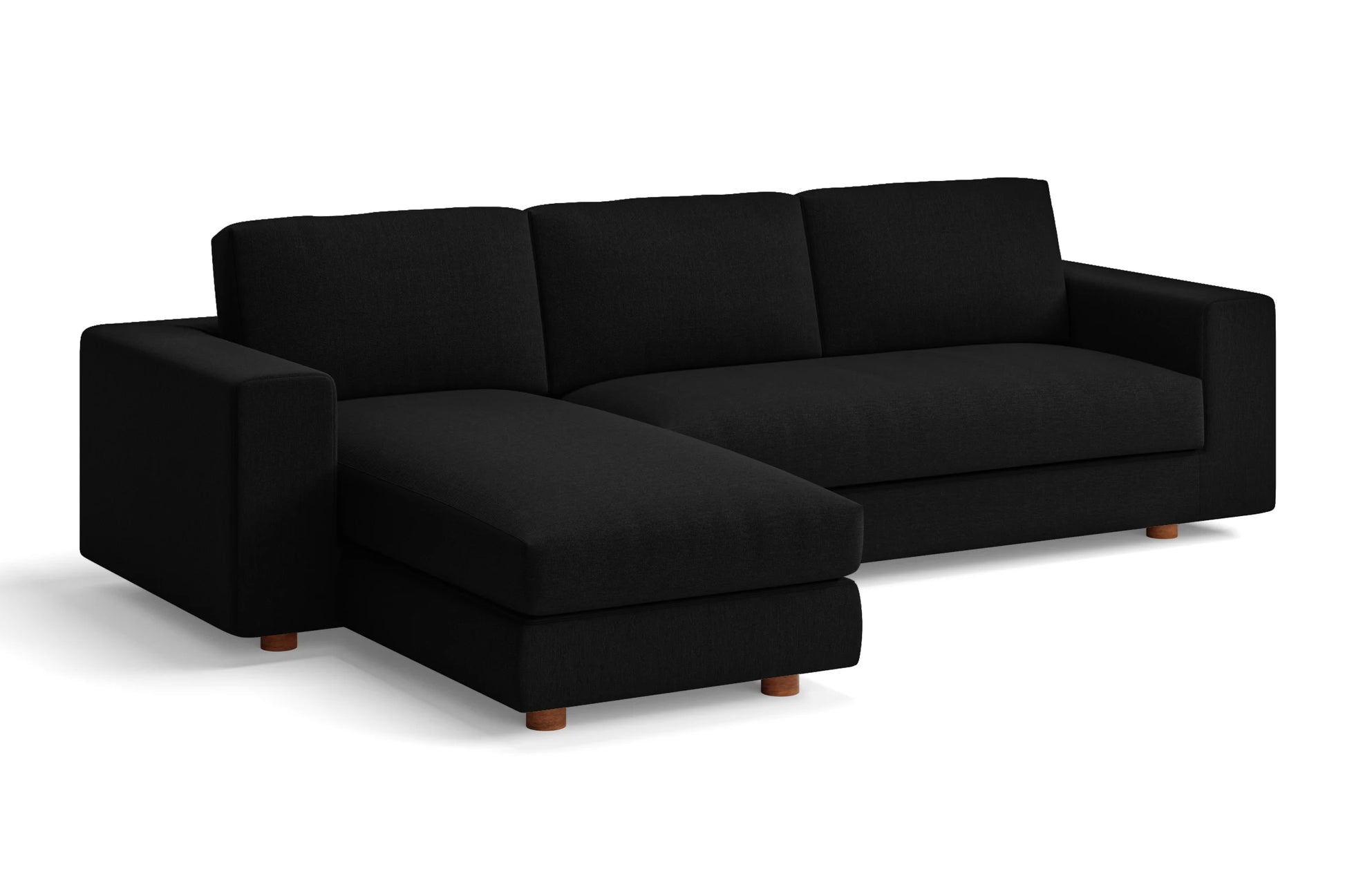 Arezzo 3 Seater Left Hand Facing Chaise Lounge Corner Sofa Black Linen Fabric