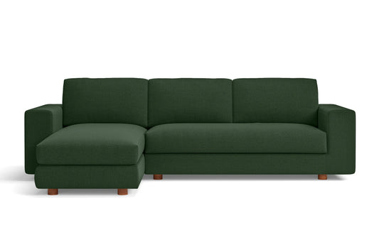 Arezzo 3 Seater Left Hand Facing Chaise Lounge Corner Sofa Forest Green Linen Fabric