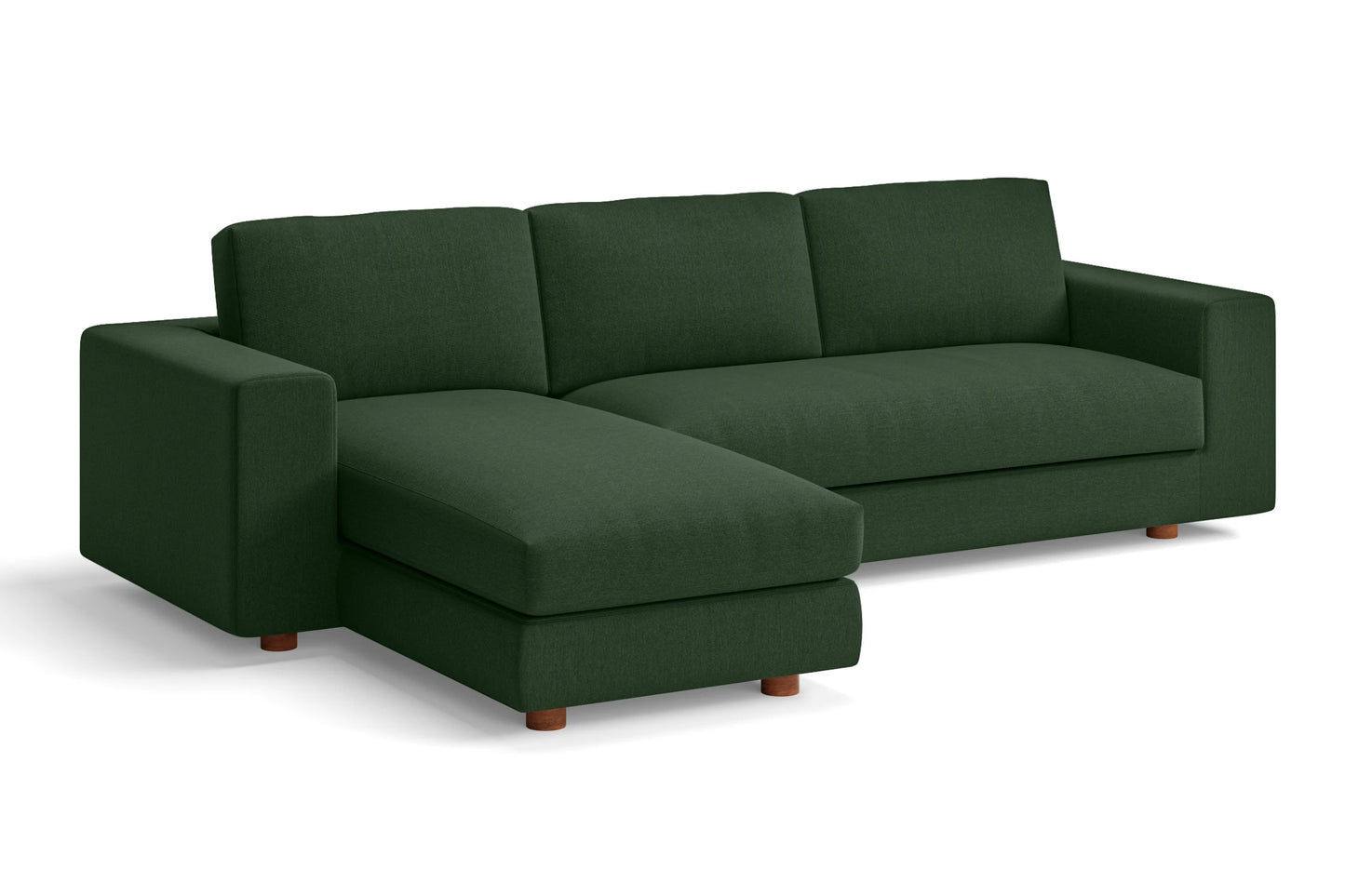 Arezzo 3 Seater Left Hand Facing Chaise Lounge Corner Sofa Forest Green Linen Fabric