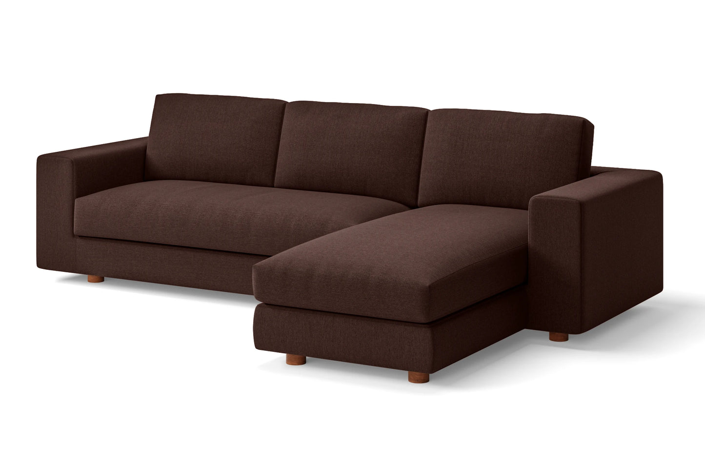 Arezzo 3 Seater Right Hand Facing Chaise Lounge Corner Sofa Coffee Brown Linen Fabric