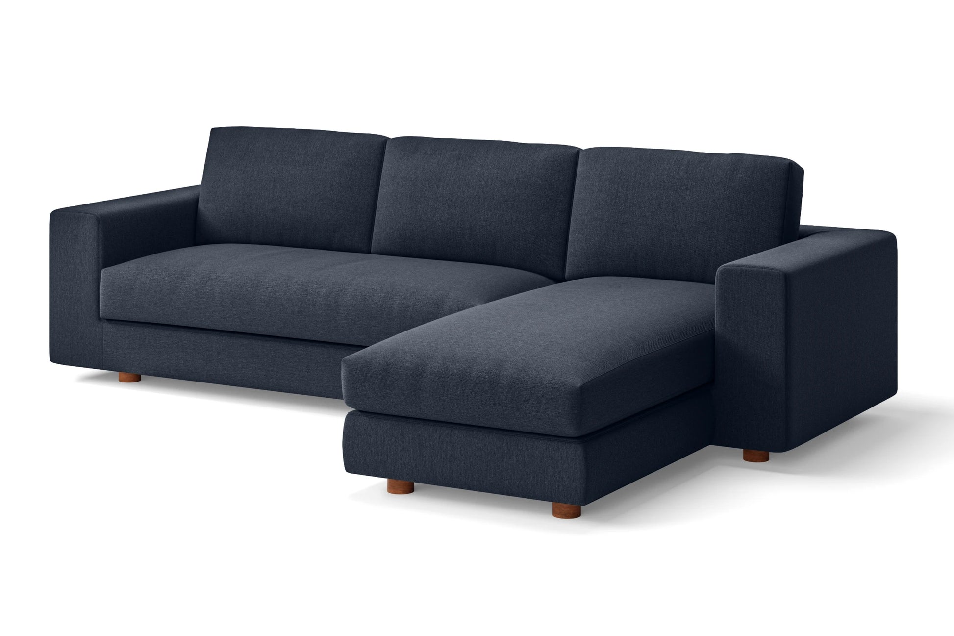 Arezzo 3 Seater Right Hand Facing Chaise Lounge Corner Sofa Dark Blue Linen Fabric