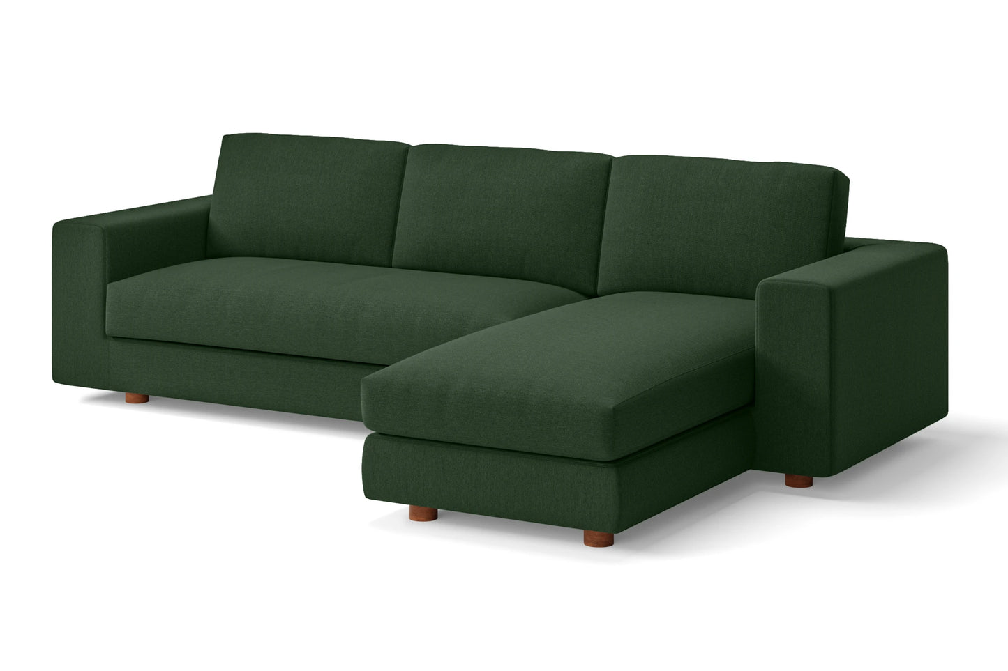 Arezzo 3 Seater Right Hand Facing Chaise Lounge Corner Sofa Forest Green Linen Fabric