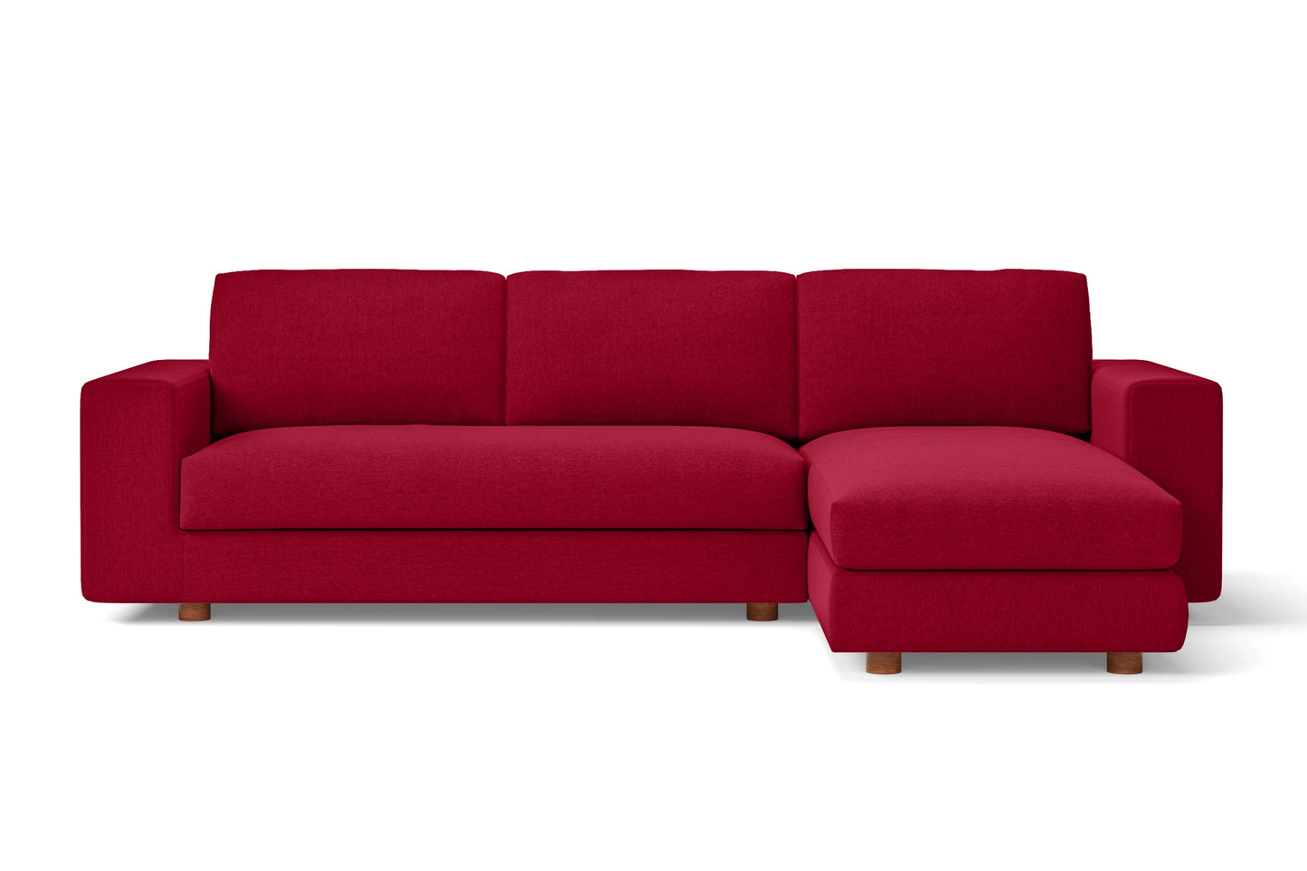 Arezzo 3 Seater Right Hand Facing Chaise Lounge Corner Sofa Red Linen Fabric