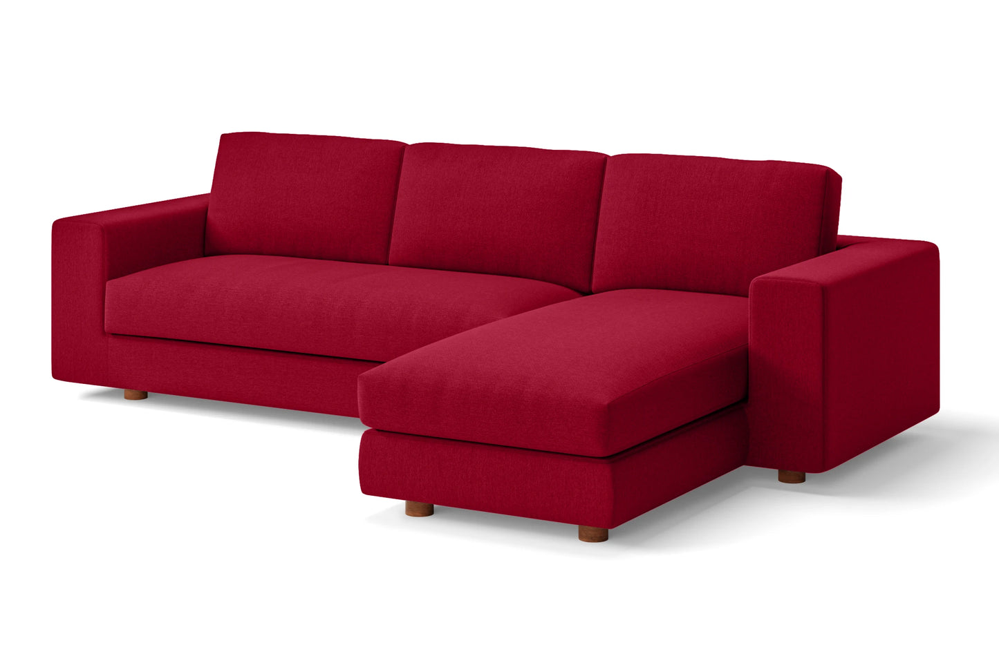 Arezzo 3 Seater Right Hand Facing Chaise Lounge Corner Sofa Red Linen Fabric