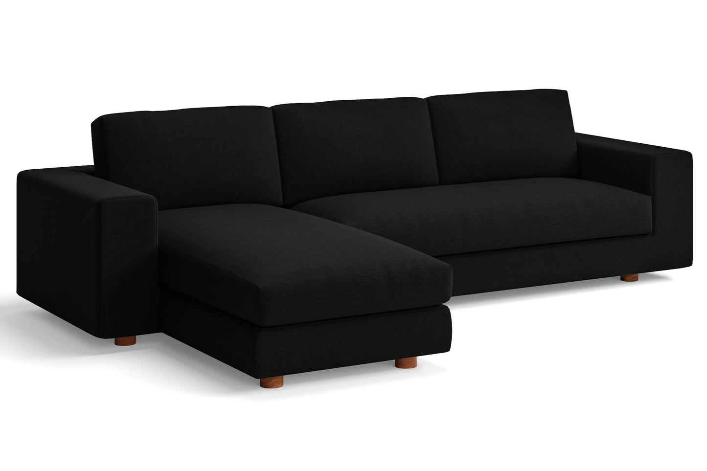 Arezzo 4 Seater Left Hand Facing Chaise Lounge Corner Sofa Black Linen Fabric