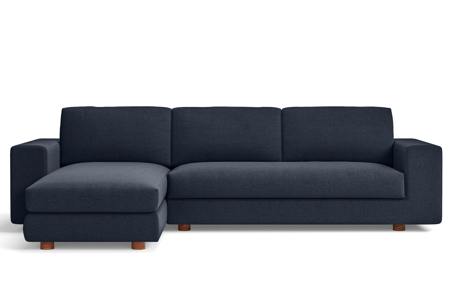 Arezzo 4 Seater Left Hand Facing Chaise Lounge Corner Sofa Dark Blue Linen Fabric