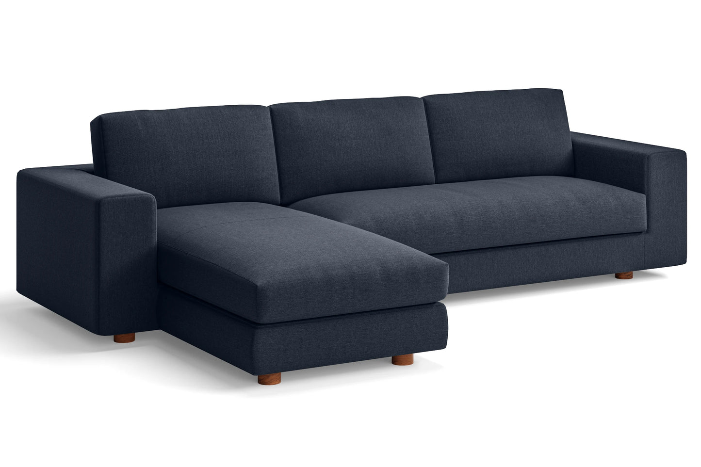 Arezzo 4 Seater Left Hand Facing Chaise Lounge Corner Sofa Dark Blue Linen Fabric