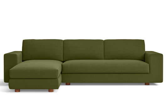 Arezzo 4 Seater Left Hand Facing Chaise Lounge Corner Sofa Olive Linen Fabric