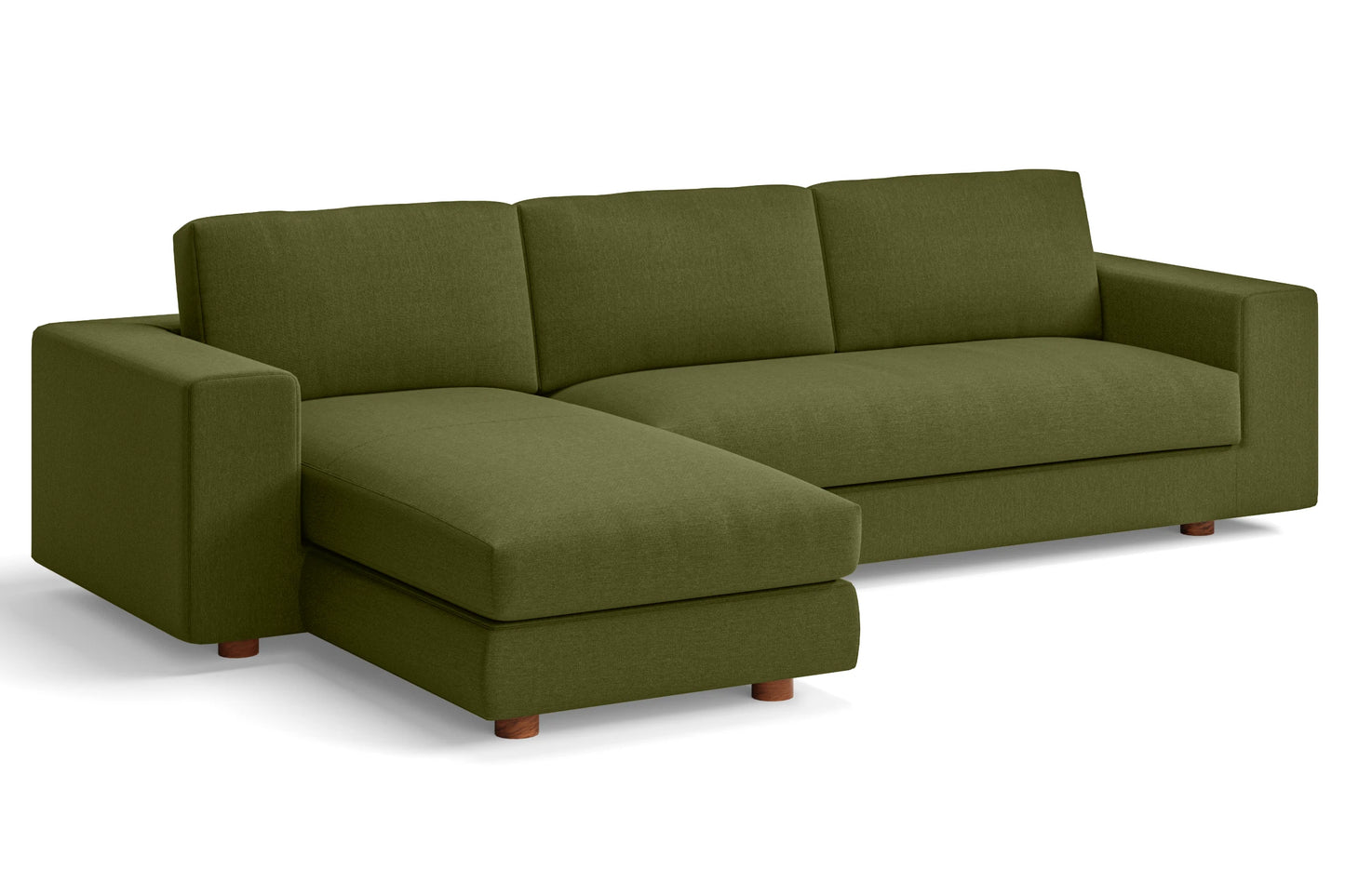 Arezzo 4 Seater Left Hand Facing Chaise Lounge Corner Sofa Olive Linen Fabric