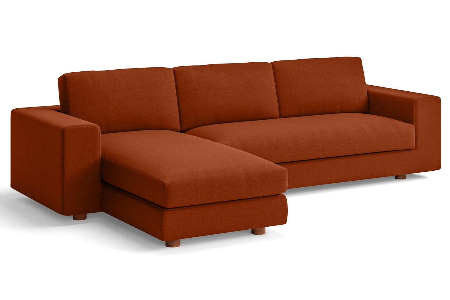 Arezzo 4 Seater Left Hand Facing Chaise Lounge Corner Sofa Orange Linen Fabric