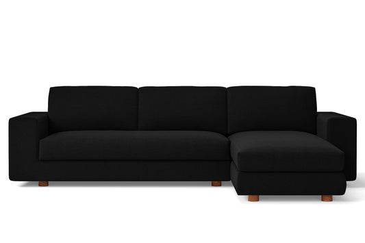 Arezzo 4 Seater Right Hand Facing Chaise Lounge Corner Sofa Black Linen Fabric