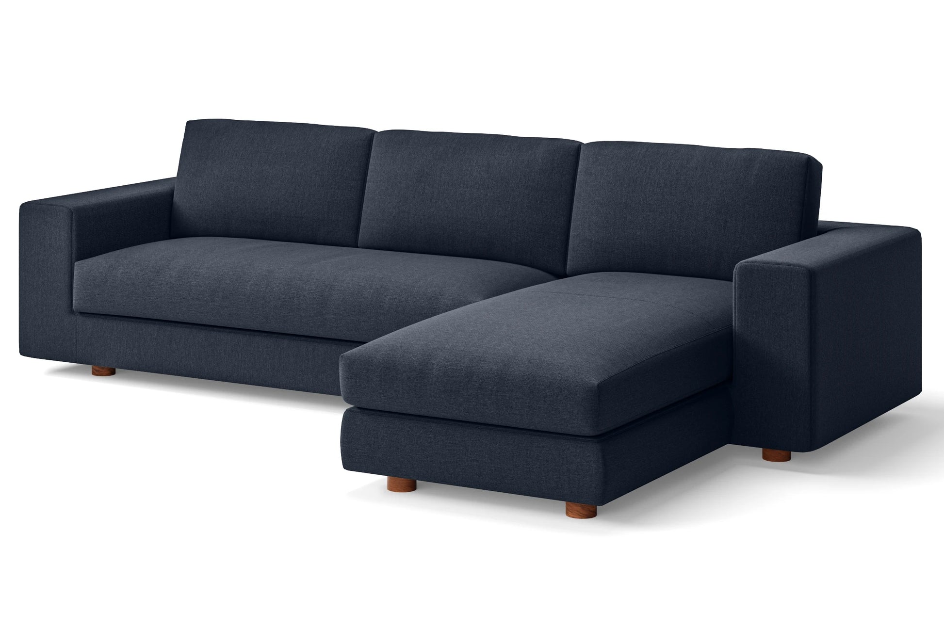 Arezzo 4 Seater Right Hand Facing Chaise Lounge Corner Sofa Dark Blue Linen Fabric