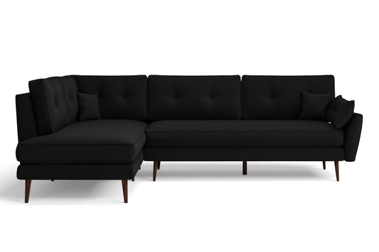 Avellino 3 Seater Left Hand Facing Chaise Lounge Corner Sofa Black Linen Fabric