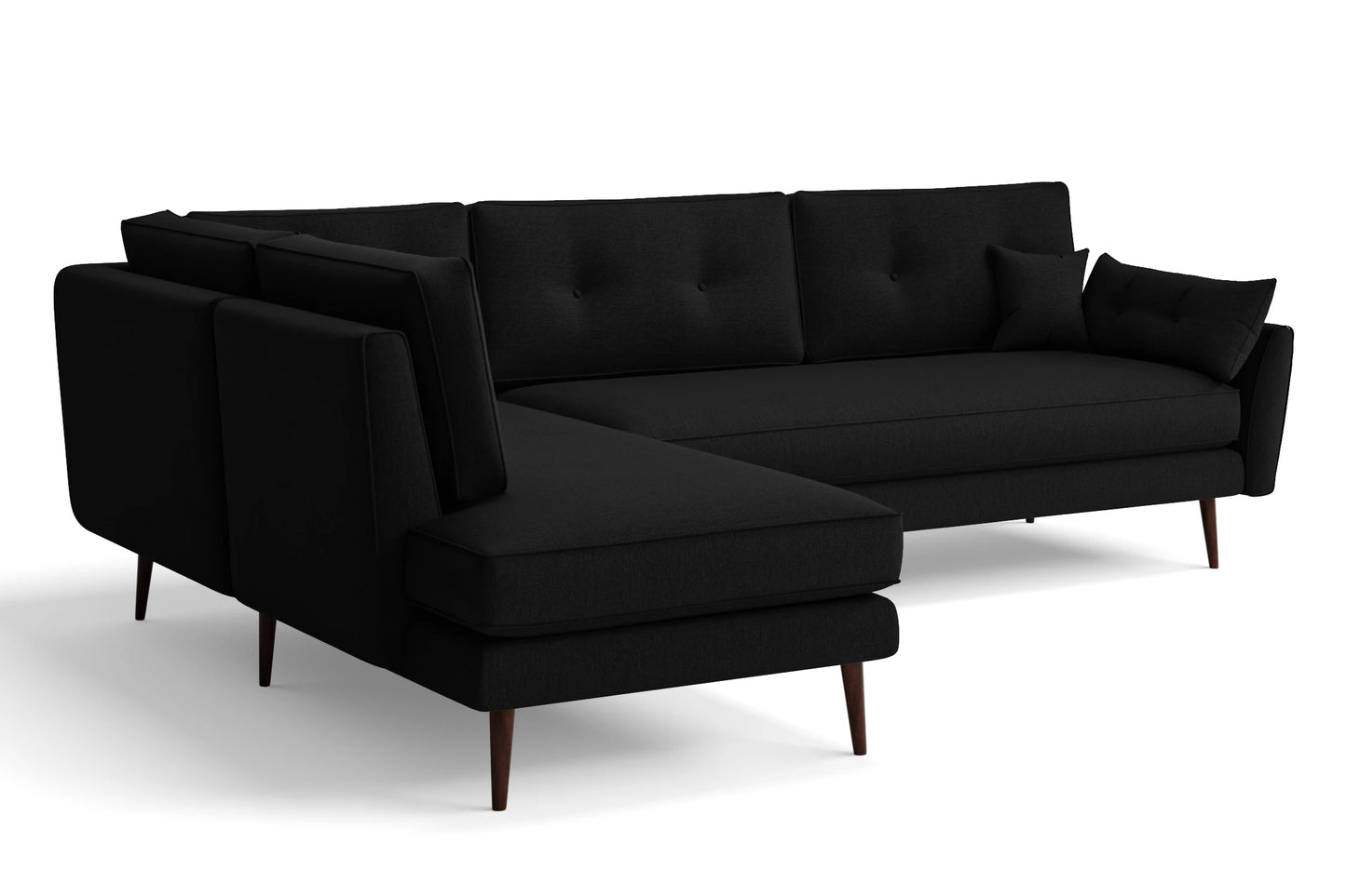 Avellino 3 Seater Left Hand Facing Chaise Lounge Corner Sofa Black Linen Fabric