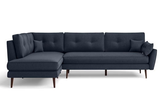 Avellino 3 Seater Left Hand Facing Chaise Lounge Corner Sofa Dark Blue Linen Fabric