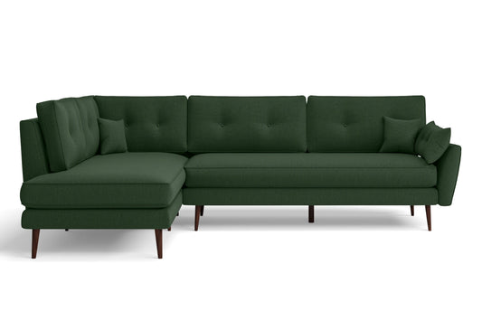 Avellino 3 Seater Left Hand Facing Chaise Lounge Corner Sofa Forest Green Linen Fabric