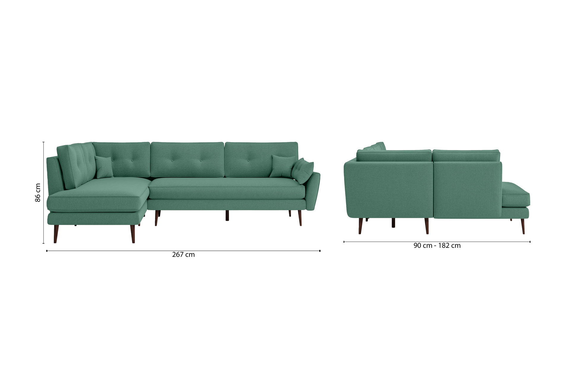 Avellino 3 Seater Left Hand Facing Chaise Lounge Corner Sofa Mint Green Linen Fabric