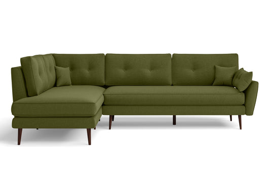 Avellino 3 Seater Left Hand Facing Chaise Lounge Corner Sofa Olive Linen Fabric