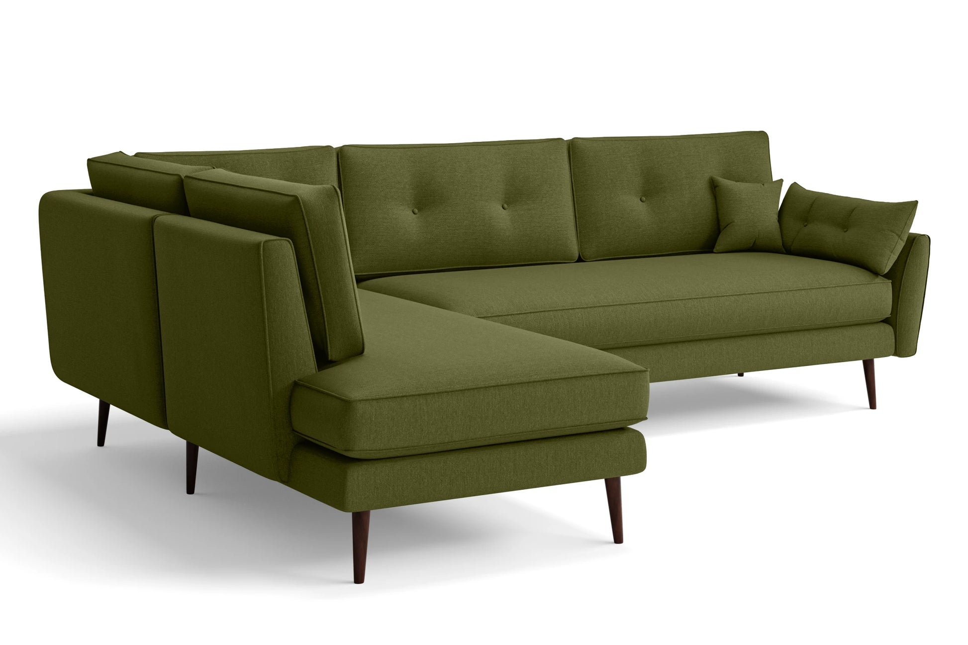 Avellino 3 Seater Left Hand Facing Chaise Lounge Corner Sofa Olive Linen Fabric