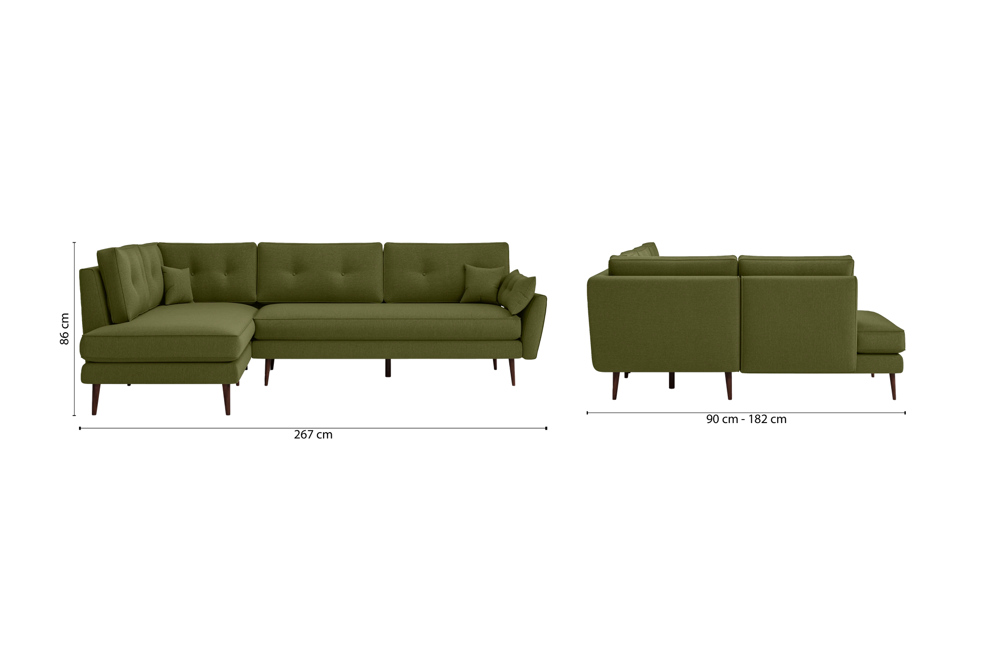 Avellino 3 Seater Left Hand Facing Chaise Lounge Corner Sofa Olive Linen Fabric