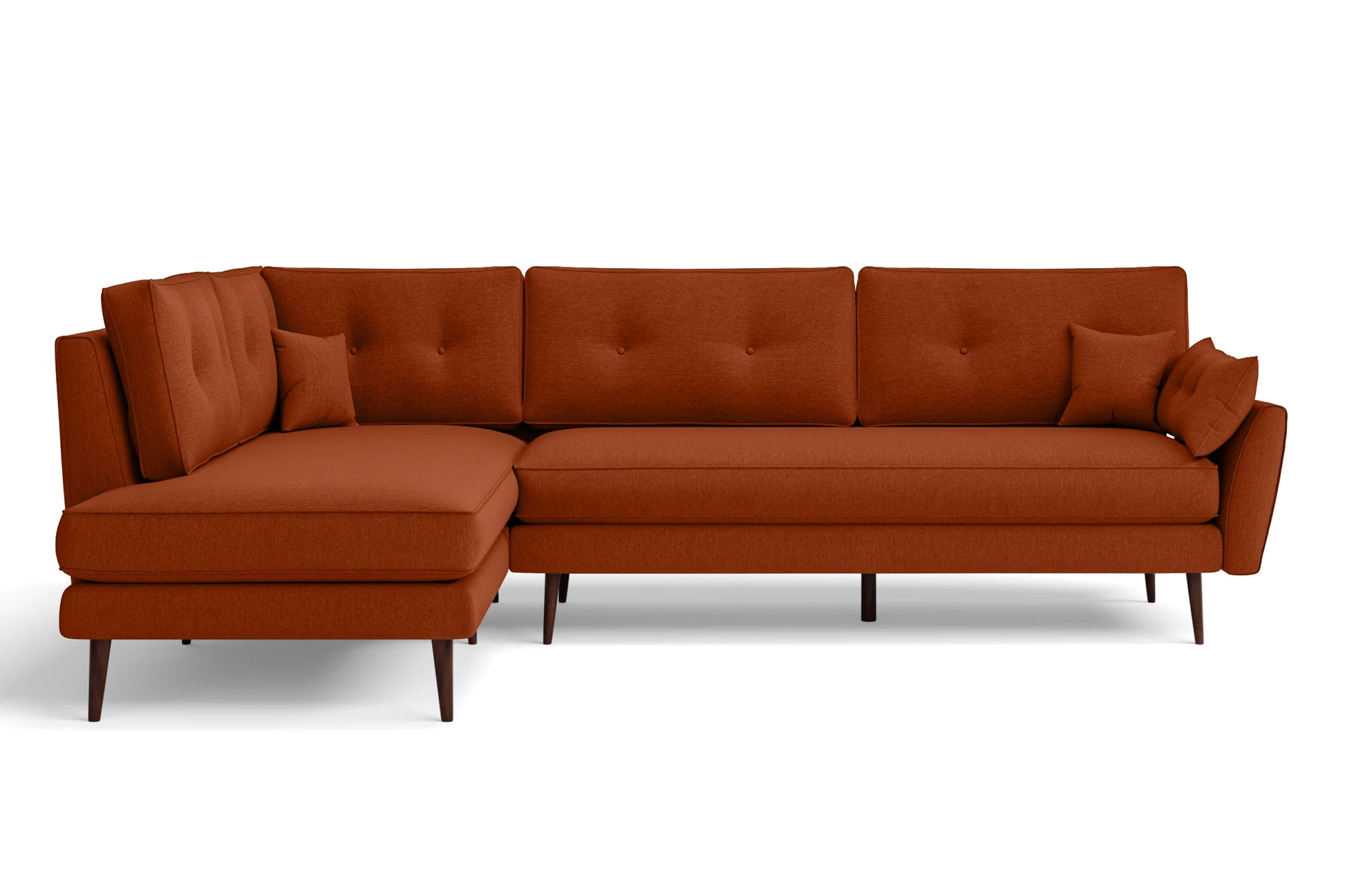 Avellino 3 Seater Left Hand Facing Chaise Lounge Corner Sofa Orange Linen Fabric