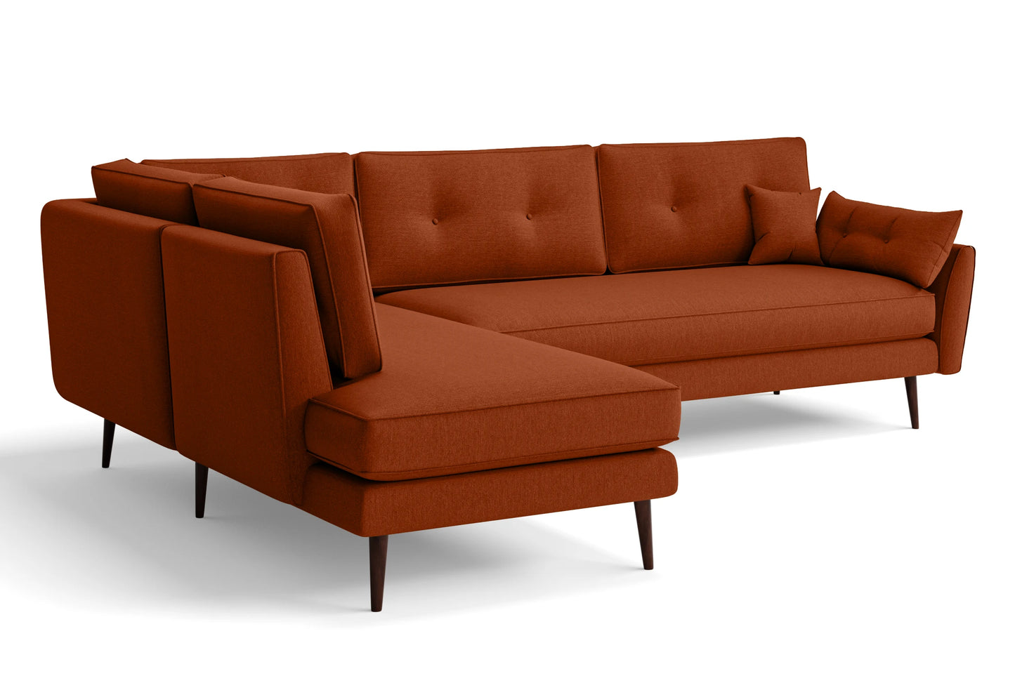 Avellino 3 Seater Left Hand Facing Chaise Lounge Corner Sofa Orange Linen Fabric