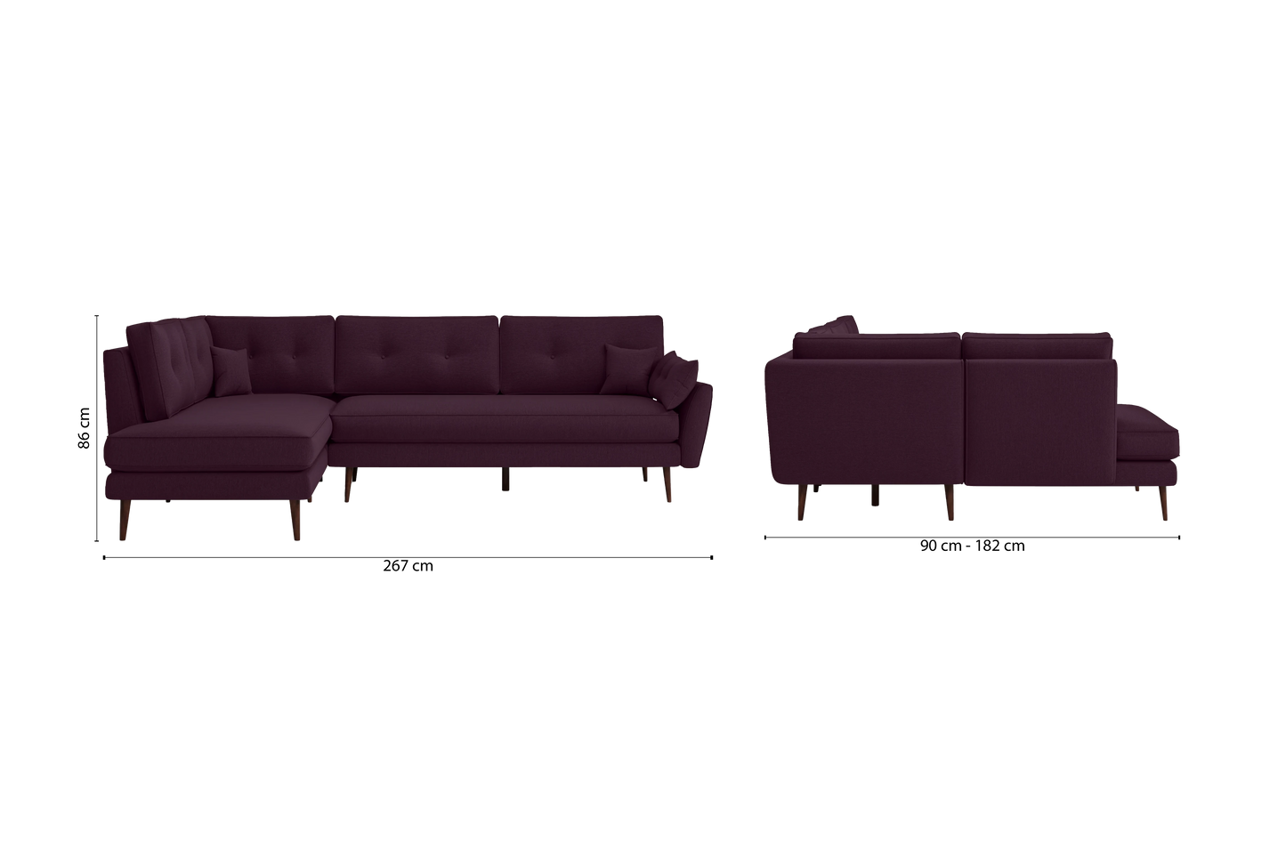 Avellino 3 Seater Left Hand Facing Chaise Lounge Corner Sofa Purple Linen Fabric