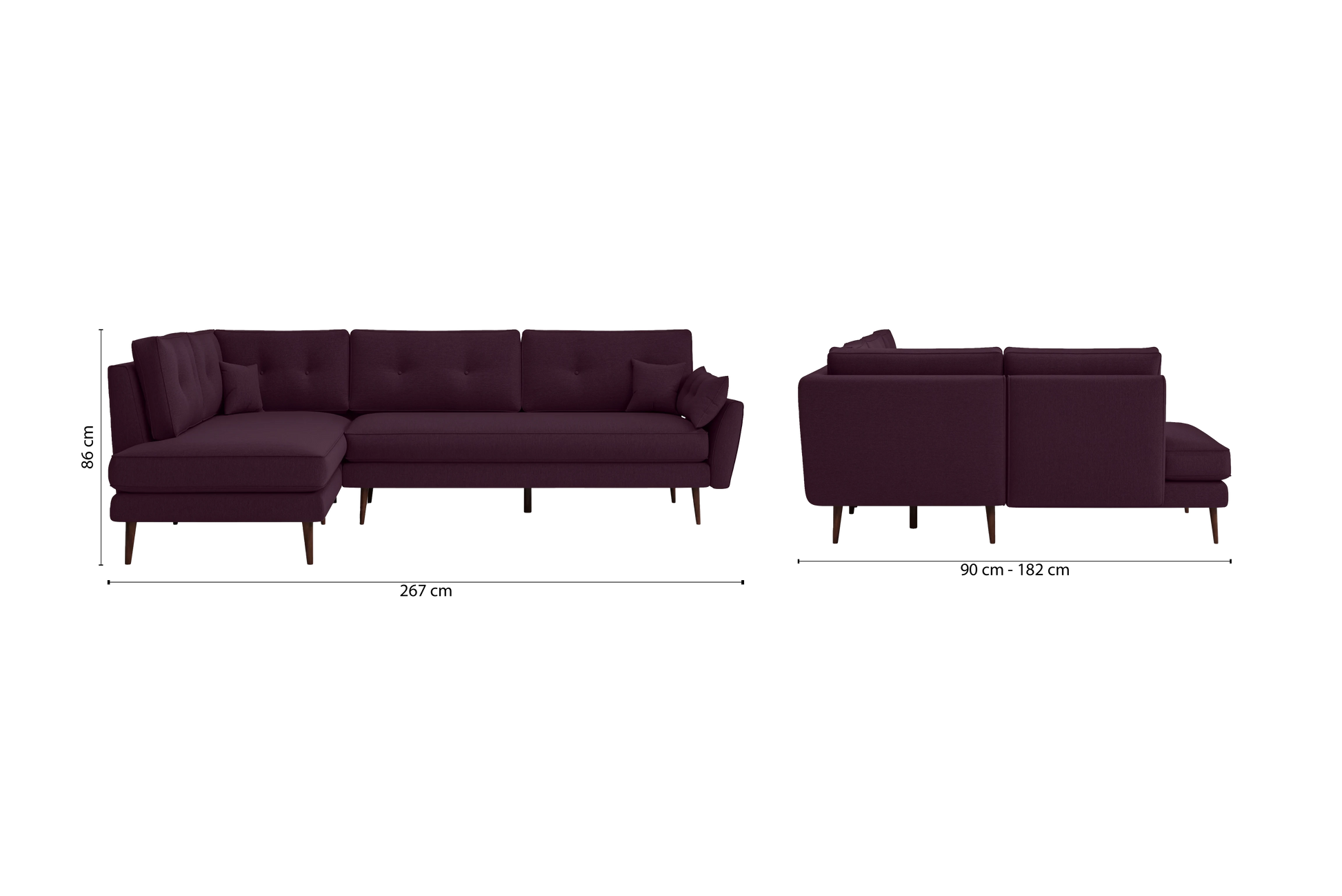 Avellino 3 Seater Left Hand Facing Chaise Lounge Corner Sofa Purple Linen Fabric