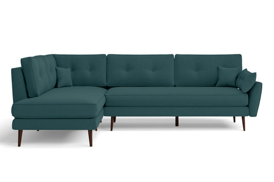 Avellino 3 Seater Left Hand Facing Chaise Lounge Corner Sofa Teal Linen Fabric