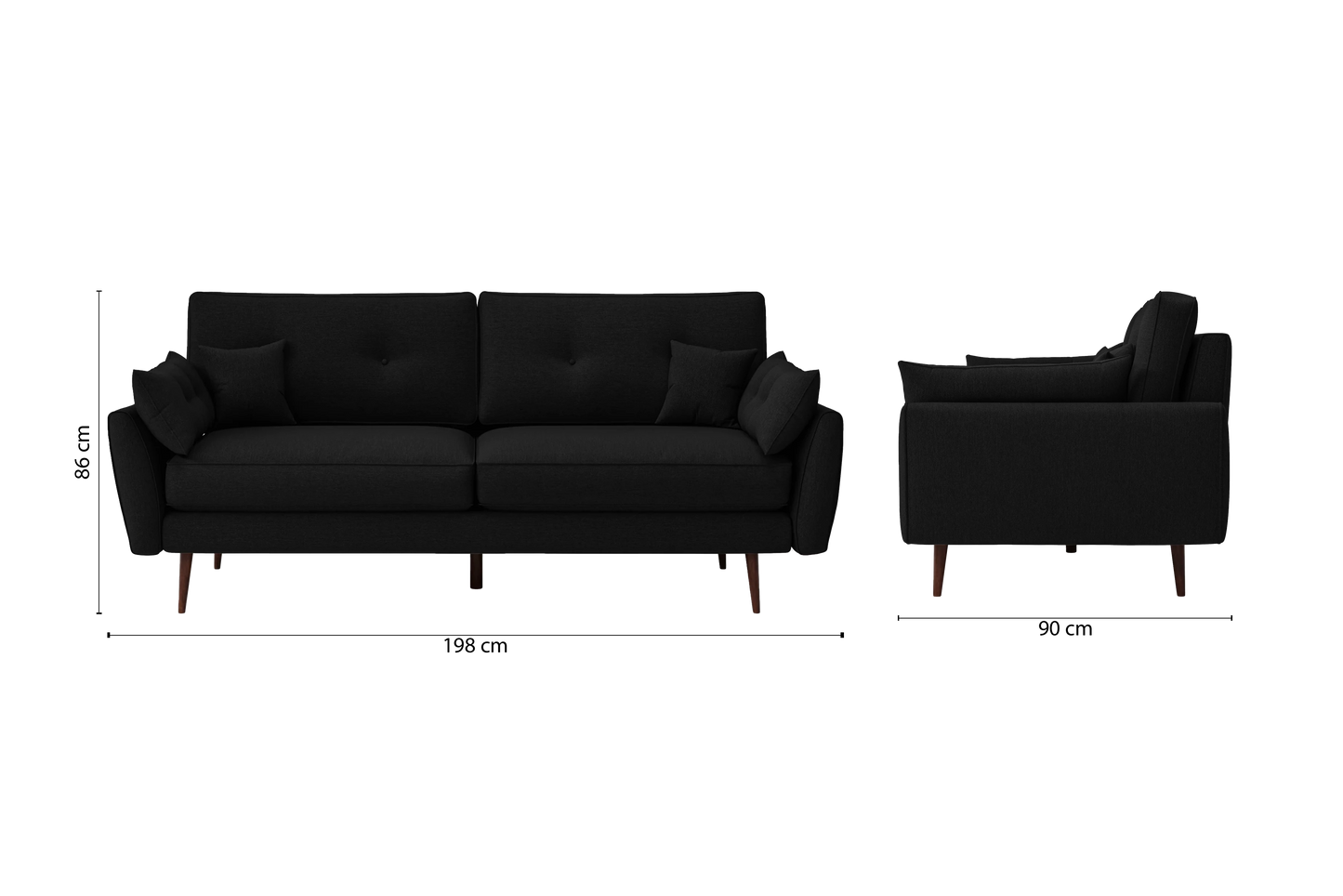 Avellino 3 Seater Sofa Black Linen Fabric