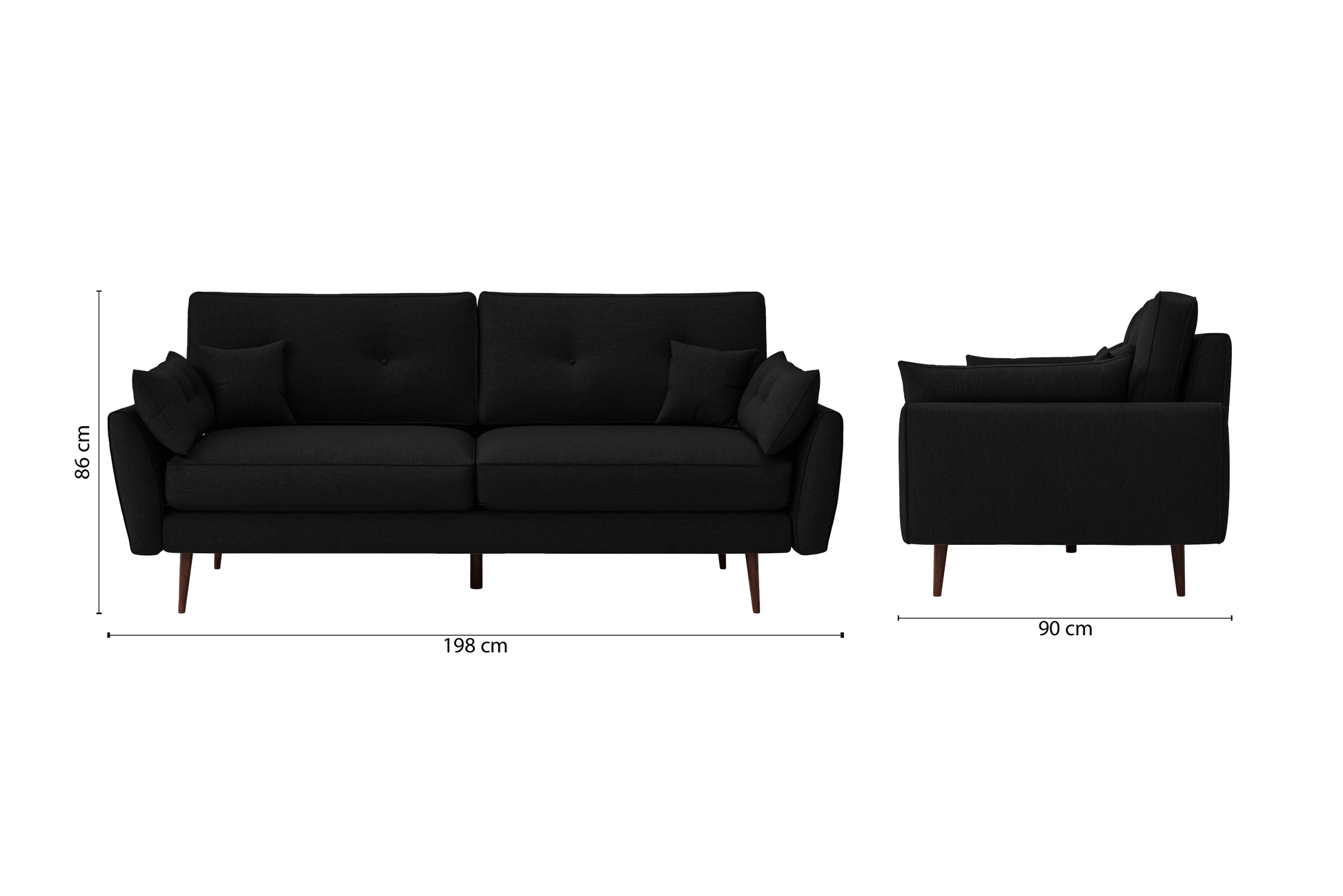 Avellino 3 Seater Sofa Black Linen Fabric