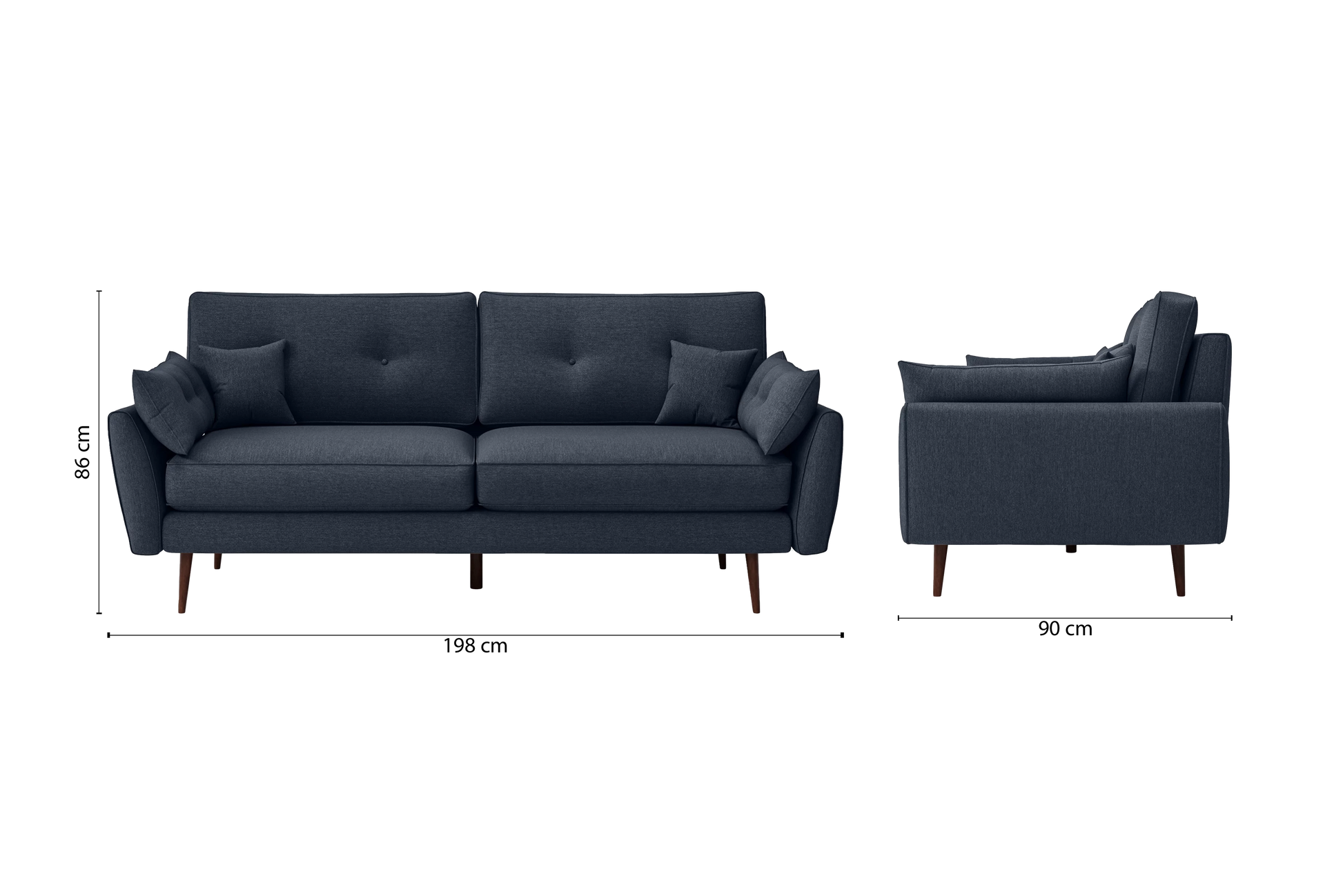 Avellino 3 Seater Sofa Dark Blue Linen Fabric