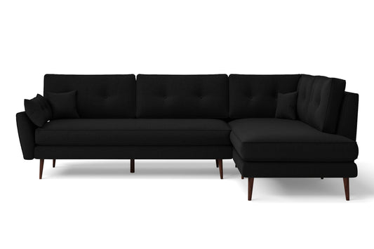 Avellino 3 Seater Right Hand Facing Chaise Lounge Corner Sofa Black Linen Fabric