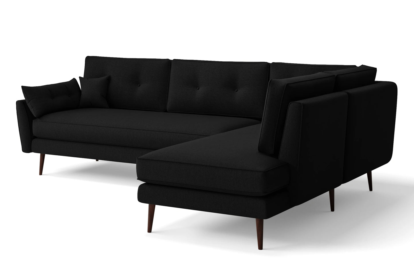 Avellino 3 Seater Right Hand Facing Chaise Lounge Corner Sofa Black Linen Fabric