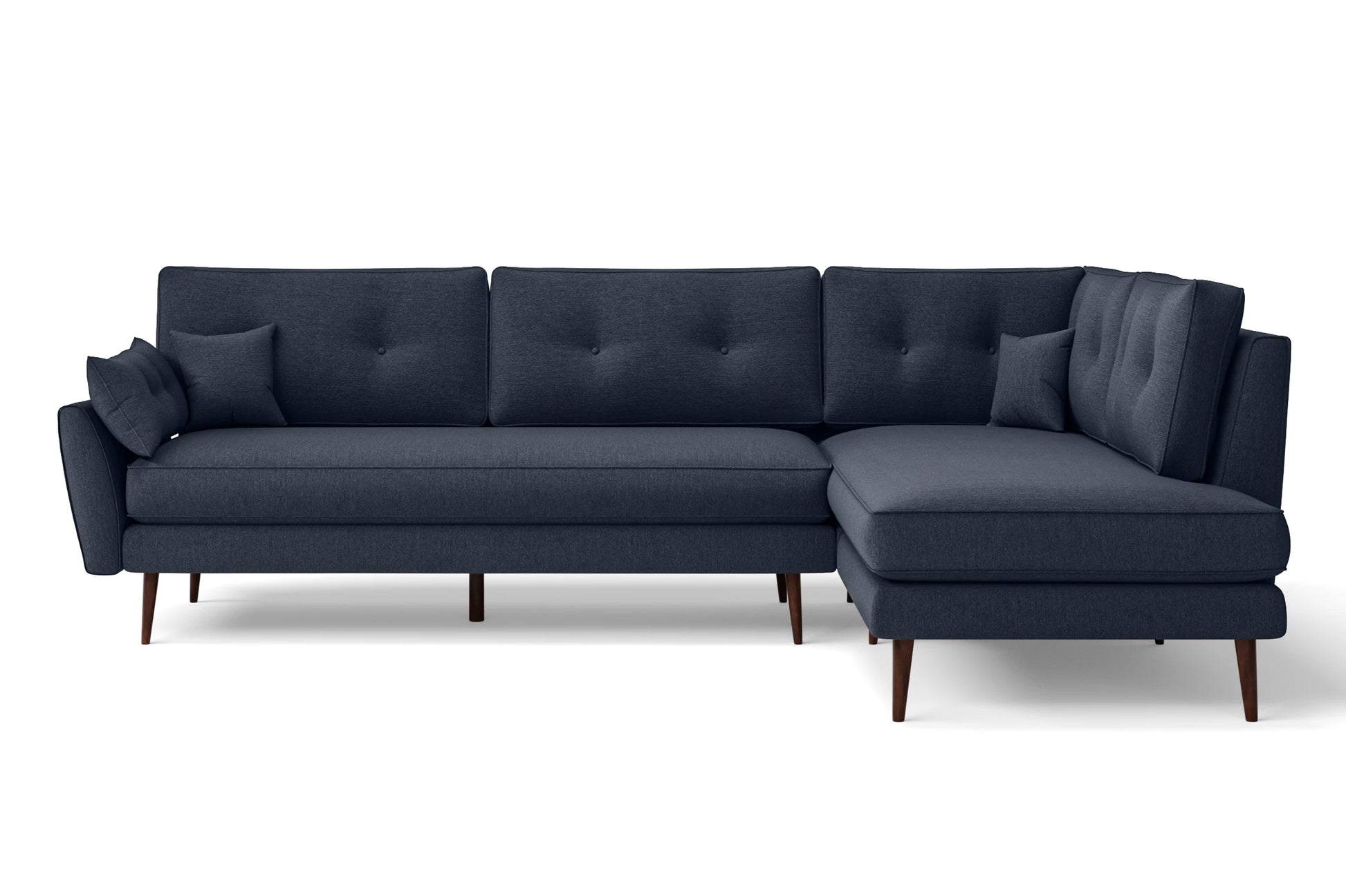 Avellino 3 Seater Right Hand Facing Chaise Lounge Corner Sofa Dark Blue Linen Fabric