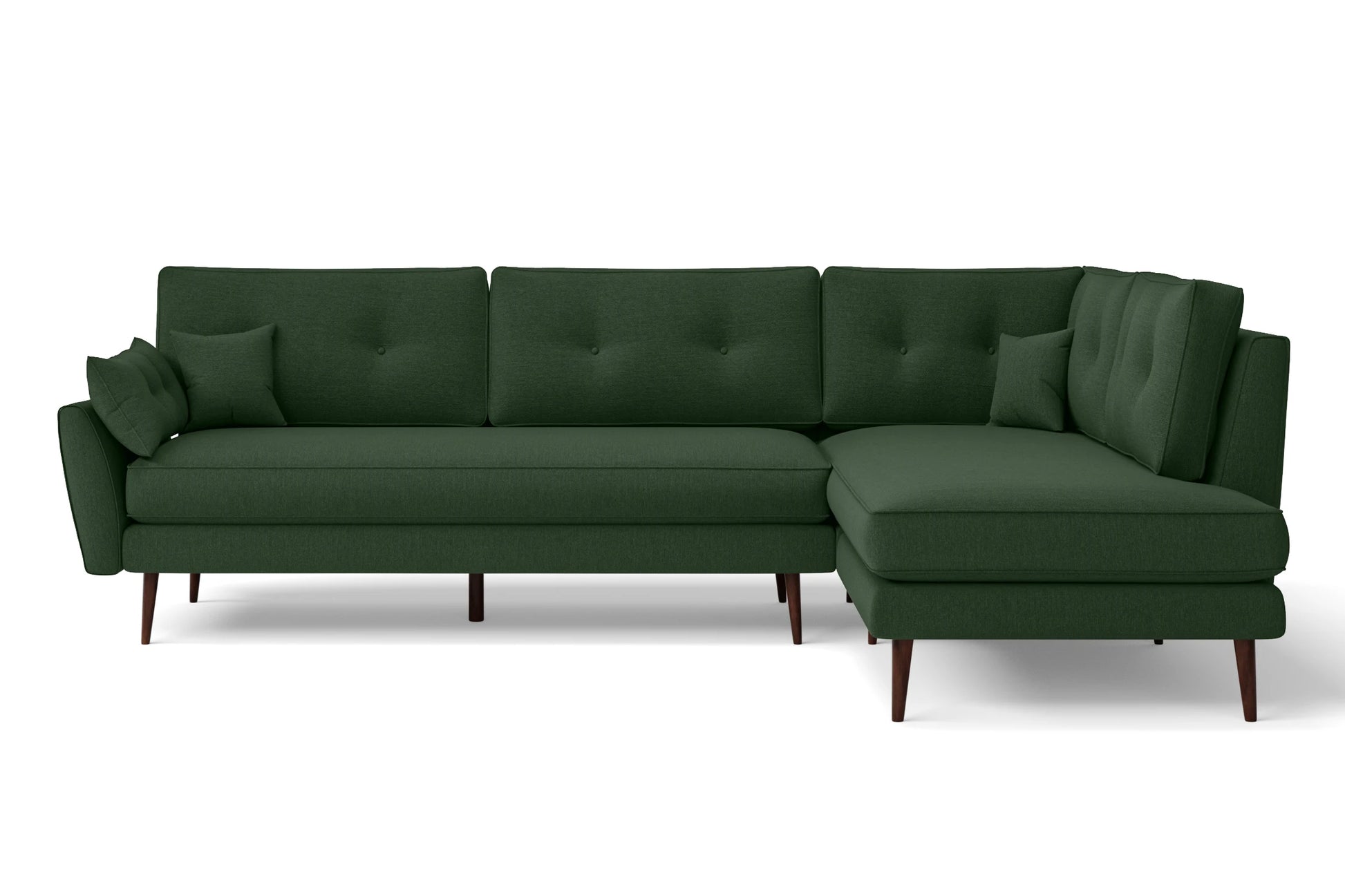 Avellino 3 Seater Right Hand Facing Chaise Lounge Corner Sofa Forest Green Linen Fabric