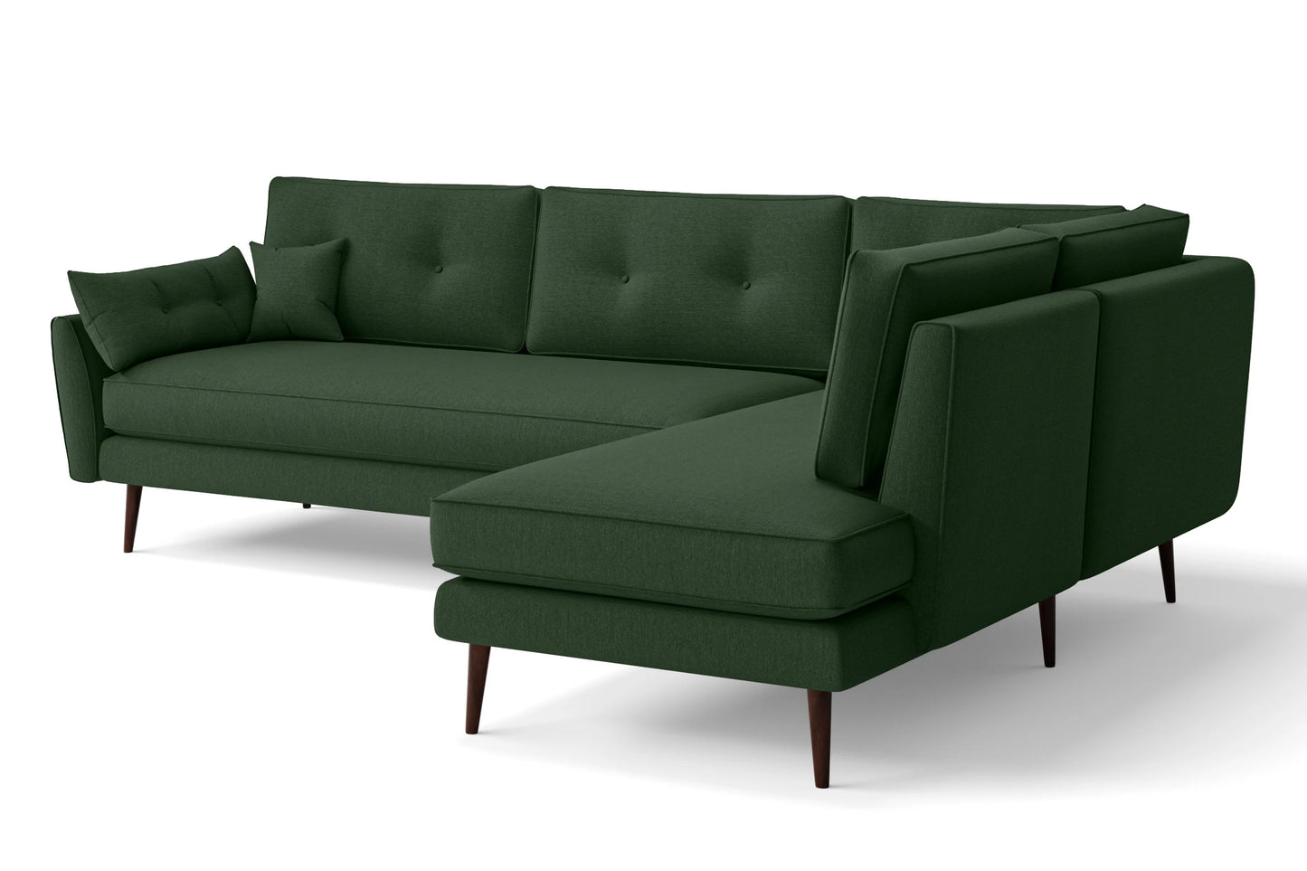 Avellino 3 Seater Right Hand Facing Chaise Lounge Corner Sofa Forest Green Linen Fabric