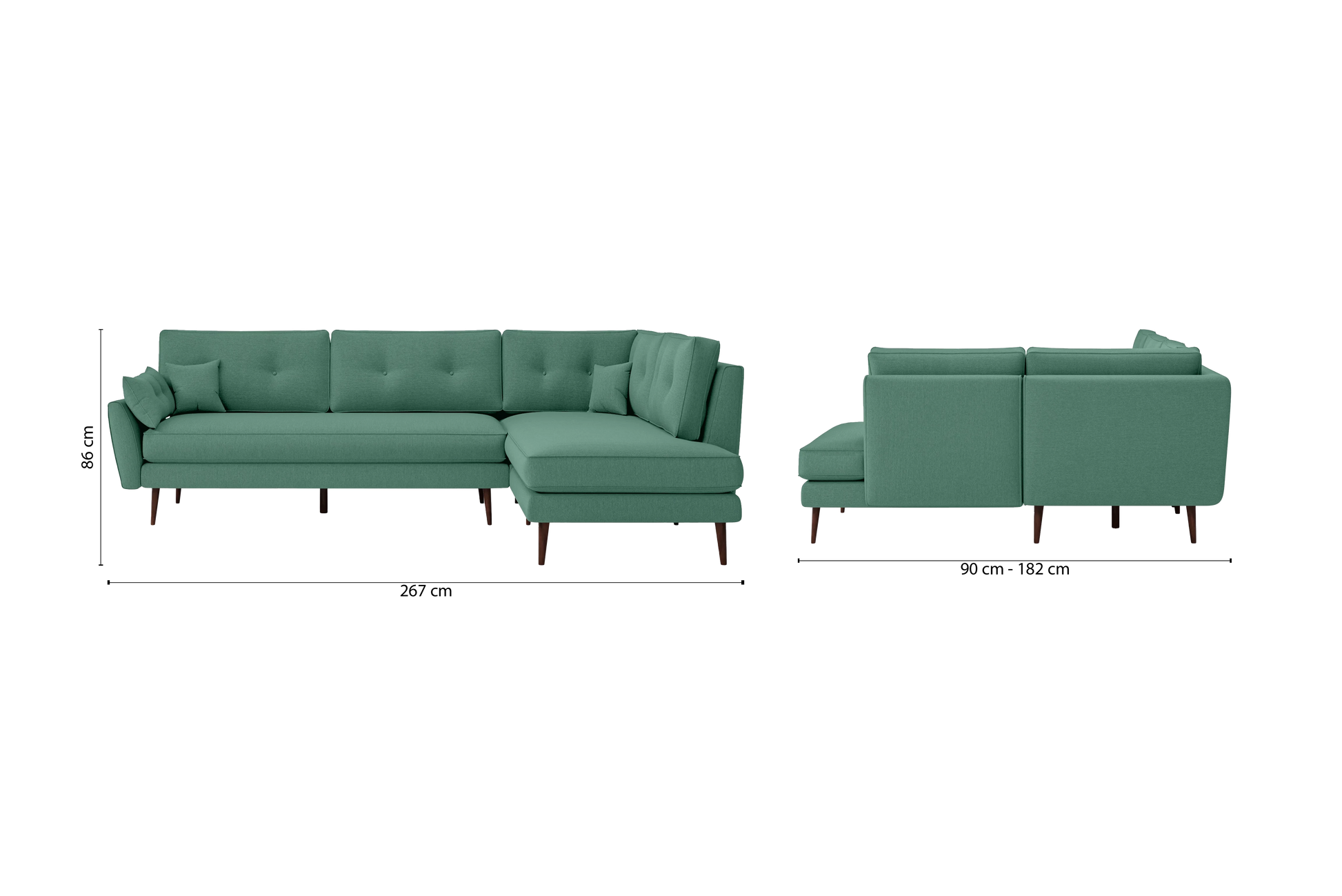 Avellino 3 Seater Right Hand Facing Chaise Lounge Corner Sofa Mint Green Linen Fabric