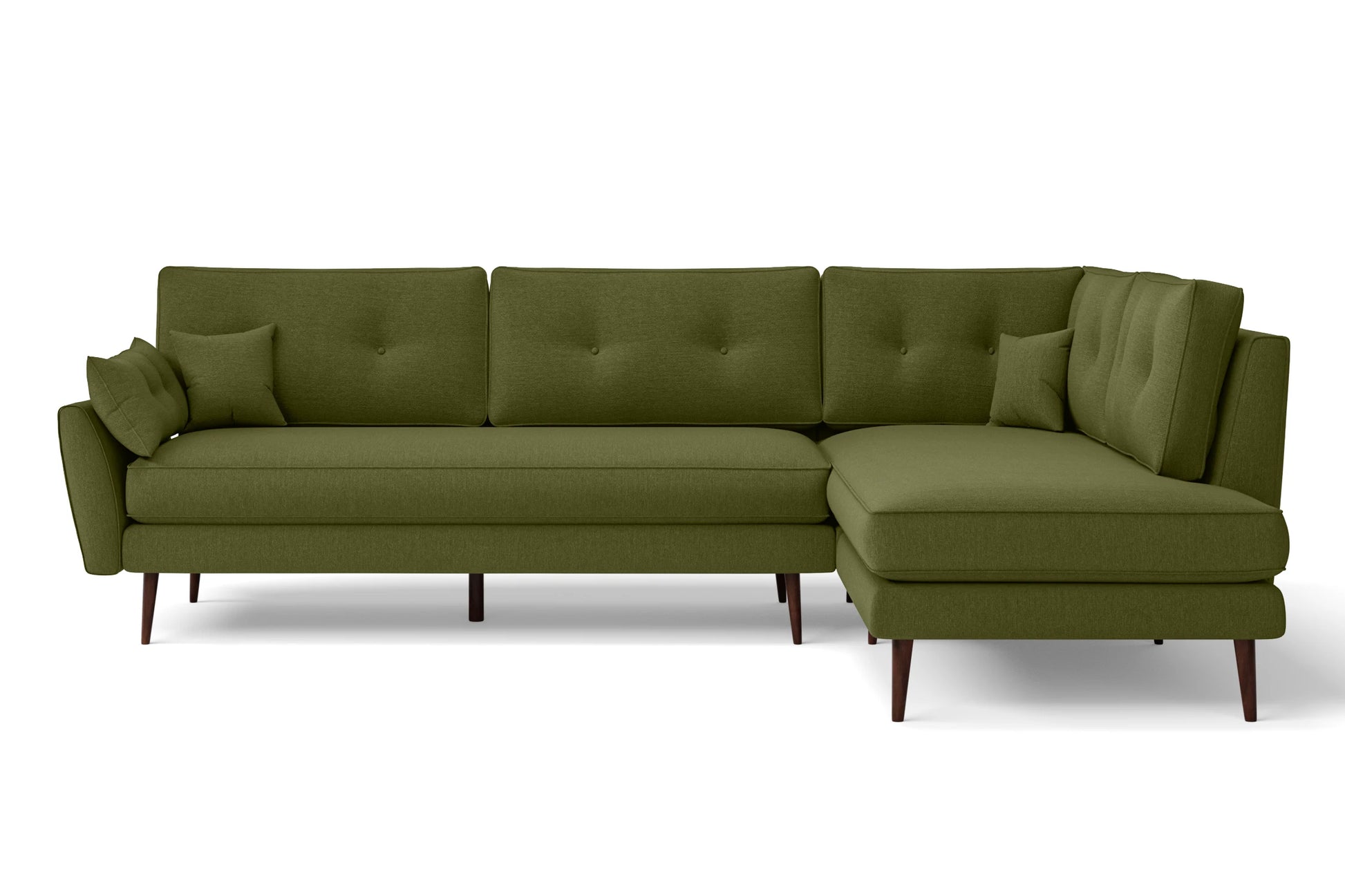 Avellino 3 Seater Right Hand Facing Chaise Lounge Corner Sofa Olive Linen Fabric