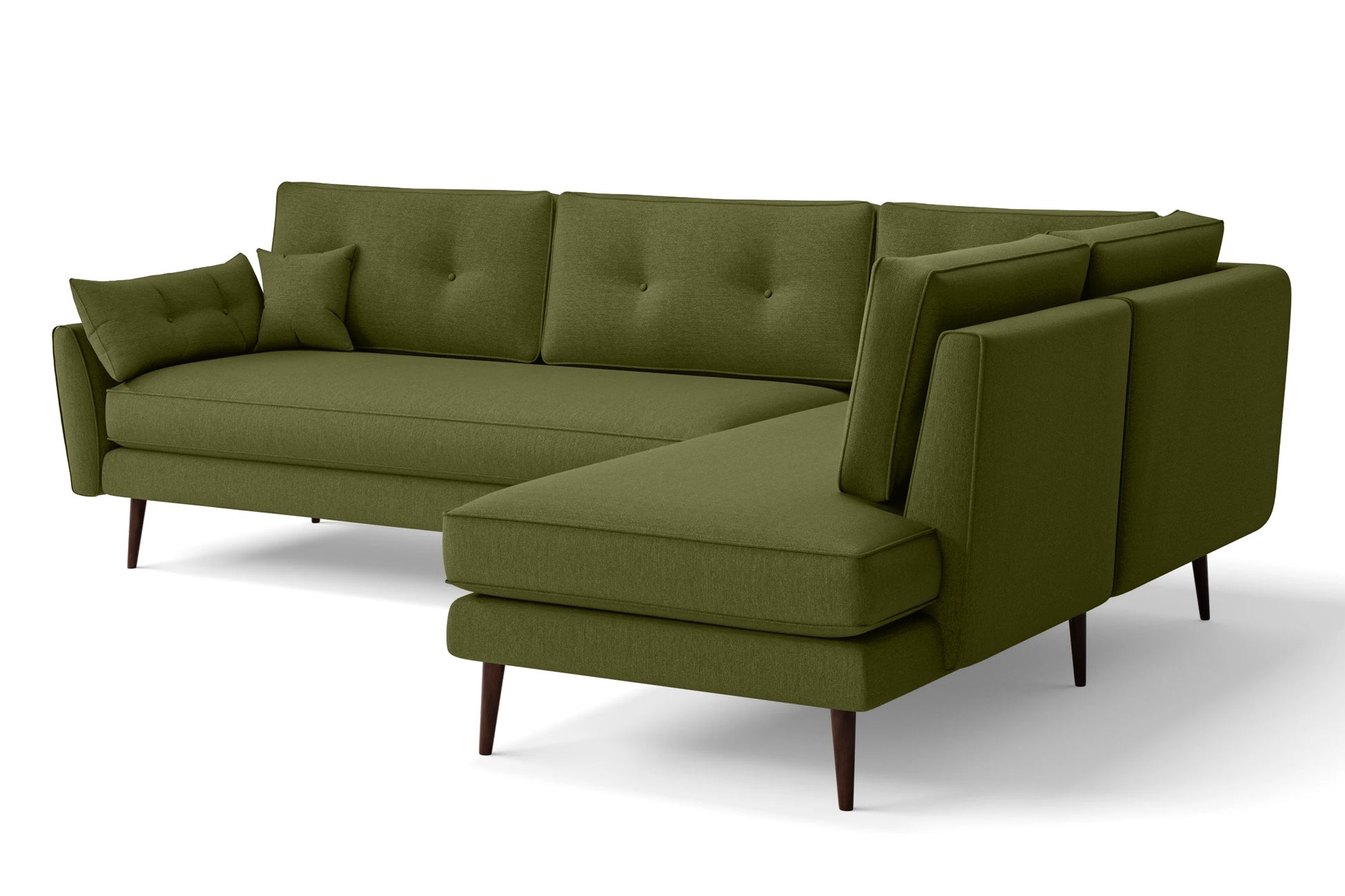 Avellino 3 Seater Right Hand Facing Chaise Lounge Corner Sofa Olive Linen Fabric