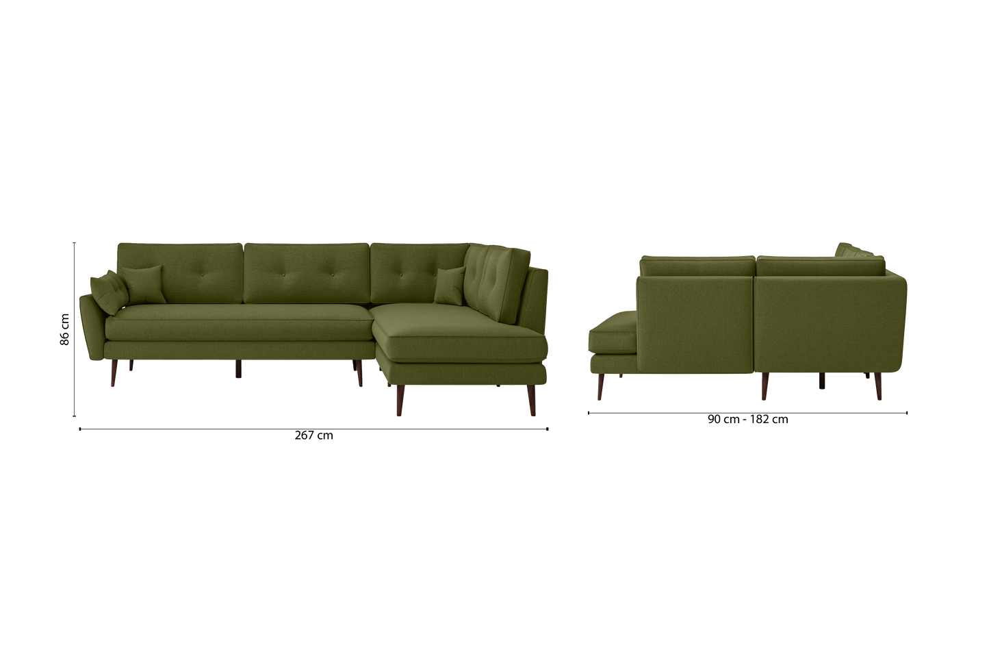 Avellino 3 Seater Right Hand Facing Chaise Lounge Corner Sofa Olive Linen Fabric